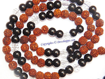 Rudraksha Black Agate (Hakik) combination mala for protection and power - Devshoppe