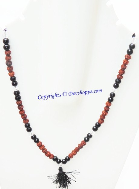 Rudraksha Black Agate (Hakik) combination mala for protection and power - Devshoppe