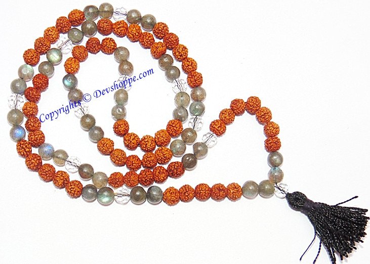 Rudraksha Labradorite combination mala for protection from negativity - Devshoppe