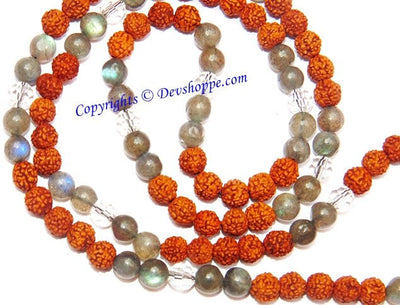 Rudraksha Labradorite combination mala for protection from negativity - Devshoppe