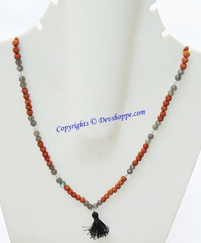 Rudraksha Labradorite combination mala for protection from negativity - Devshoppe