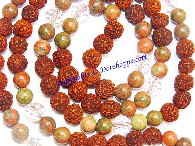 Rudraksha Unakite combination mala for protection and relieve stress - Devshoppe