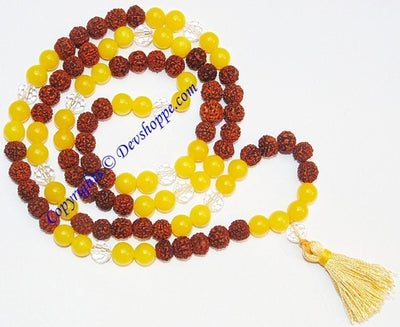 Rudraksha Yellow jade combination mala for Jupiter - Devshoppe