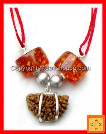 One Faced (1 Mukhi) Rudraksha, Parad Beads and Amber - Powerful Combination Pendant - Devshoppe