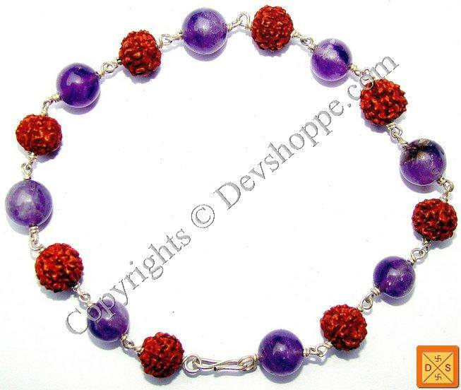 Rudraksha Amethyst Combination Silver Bracelet - Devshoppe