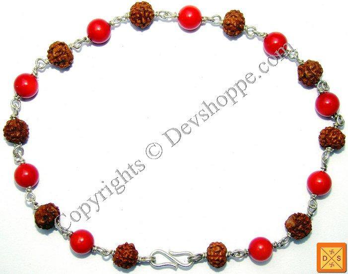 Rudraksha and Coral Combination Bracelet - Devshoppe