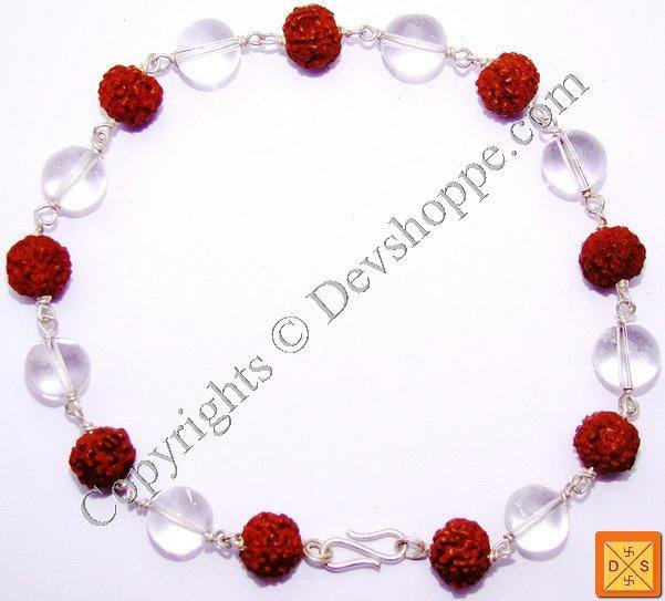 Rudraksha and Quartz Crystal Combination Silver Bracelet - Devshoppe