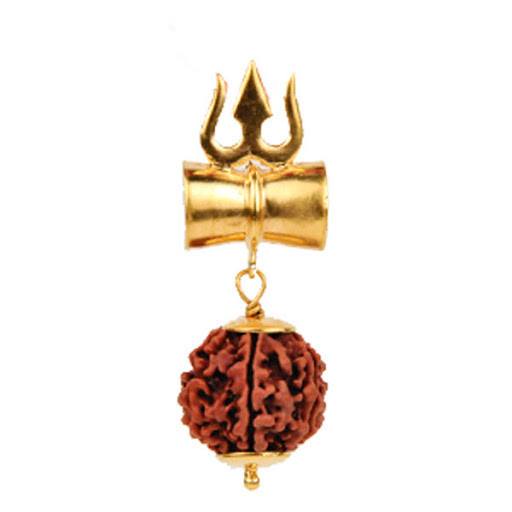 Shiv Shakti Kavach - Rudraksha Trishul Damru (Damaru) Locket / Pendant - Devshoppe