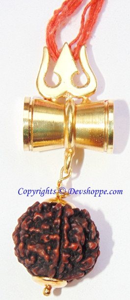 Shiv Shakti Kavach - Rudraksha Trishul Damru (Damaru) Locket / Pendant - Devshoppe