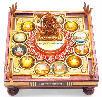 Sampurn 12 Jyotirlinga Chowki with Shiva idol - Devshoppe